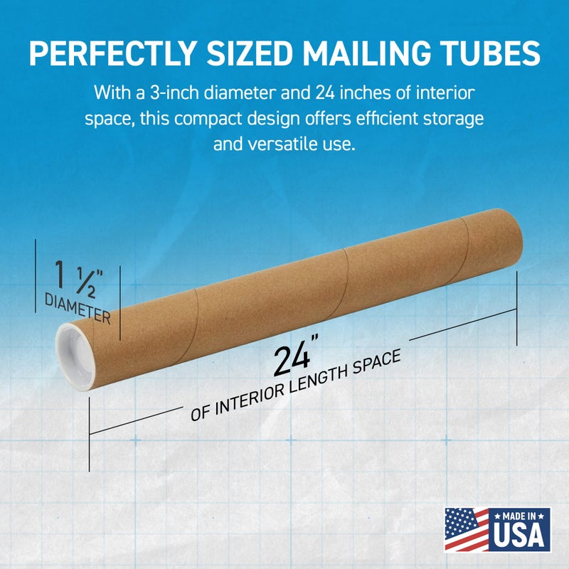 MagicWater Supply Mailing Tube - 1.5 in x 24 in - Kraft - 6 Pack - for Shipping and Storage of Posters, Arts, Crafts, and Documents - Image 2